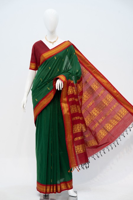 Bottle Green Half Silk Inspired Gadwal S...