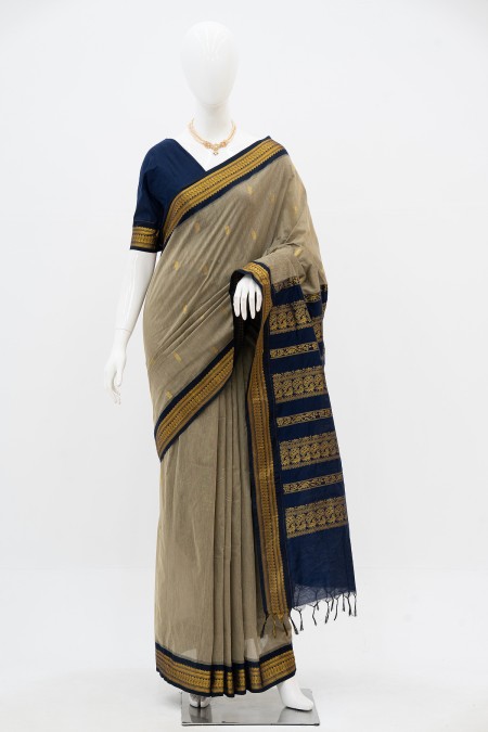 Blue Ash Half Silk Inspired Gadwal Saree...