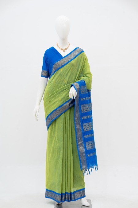 Parrot Blue Half Silk Inspired Gadwal Sa...