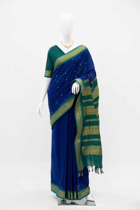 Green Blue Half Silk Inspired Gadwal Sar...