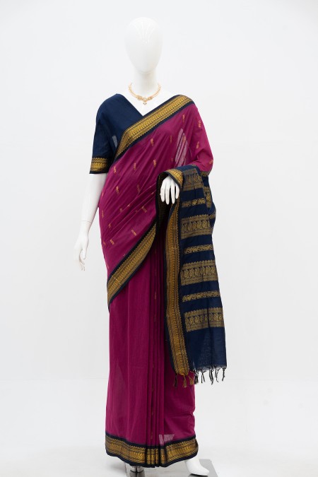 Jam Half Silk Inspired Gadwal Saree with...
