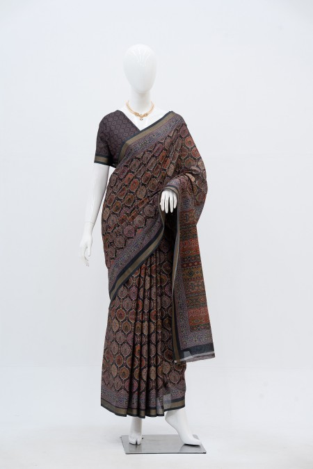 Surma Black Linen Cotton Boutique Saree...