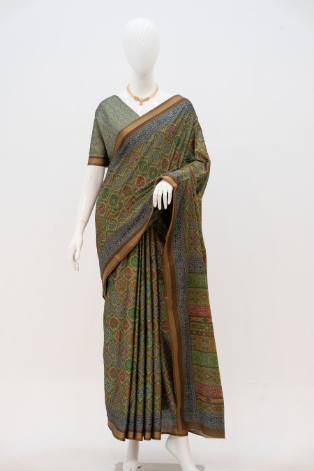 Light Green Linen Cotton Boutique Saree...