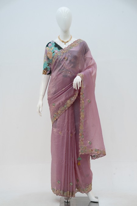 Lavender Paper Silk Boutique Saree in Ba...