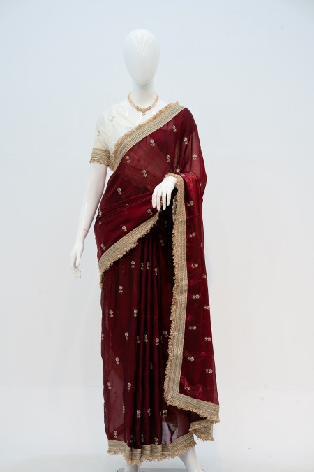 Wine Colour Simar Silk Party Saree for w...