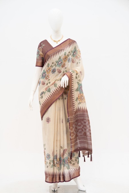 Milk White Tissue Silk Boutique Saree in...