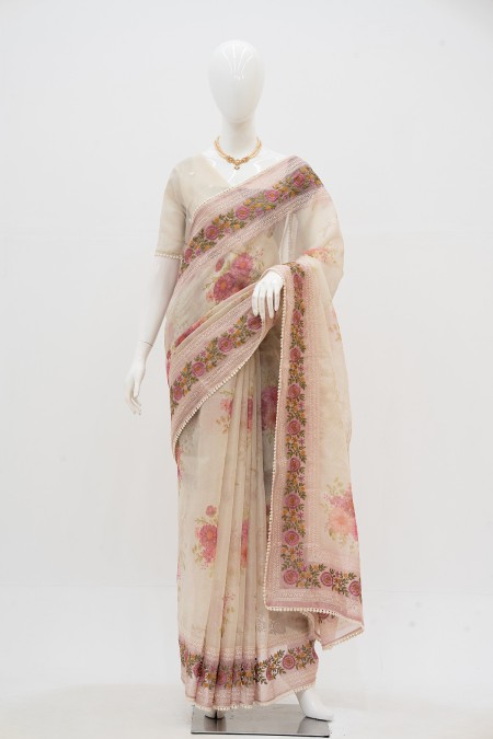 Off White Tissue Silk Boutique Saree Onl...