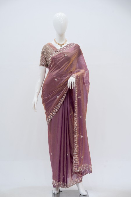 Onion Pink Simar Silk Party Saree for wo...