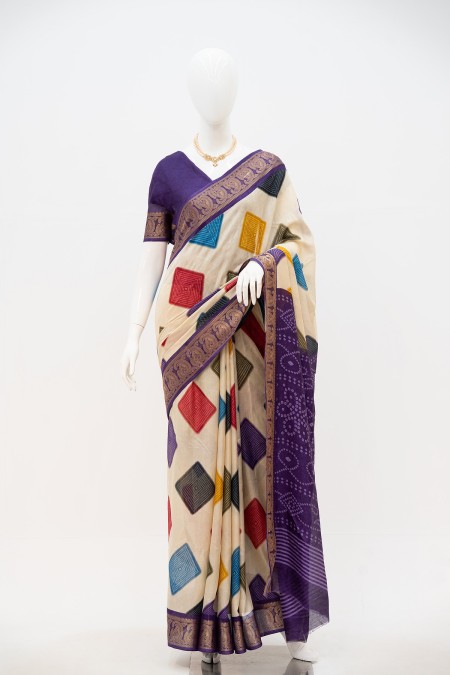 Off White Half Silk Boutique Saree in Ba...