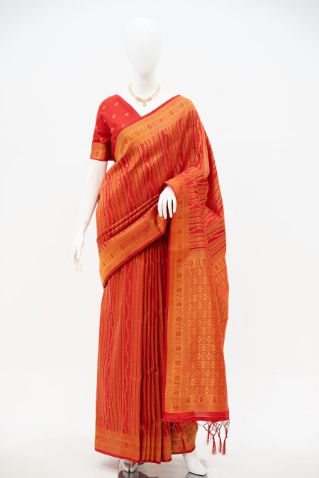 Red Soft Silk Kanchipuram Saree with uns...