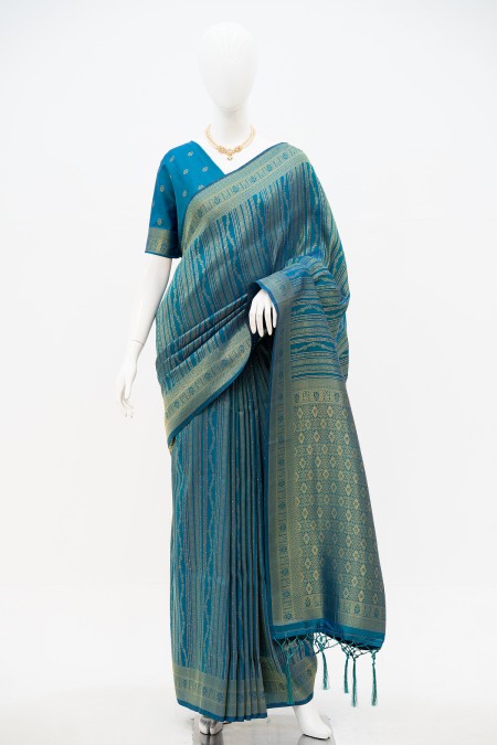Sea Green Soft Silk Kanchipuram Saree wi...