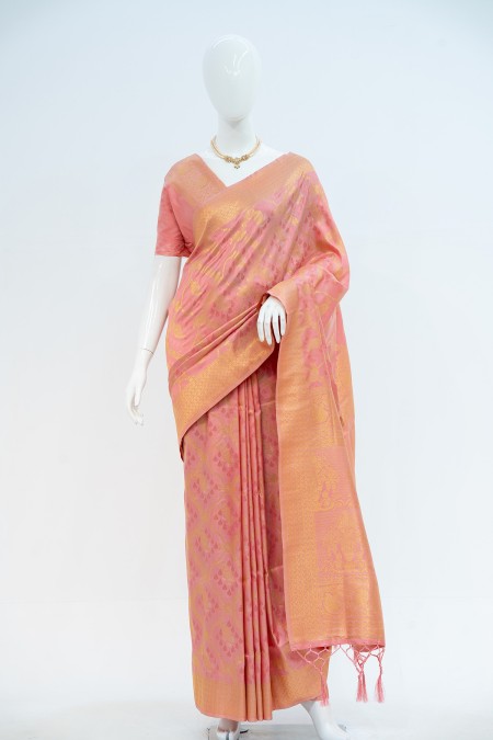 Sweet Pink Soft Silk Kanchipuram Saree w...