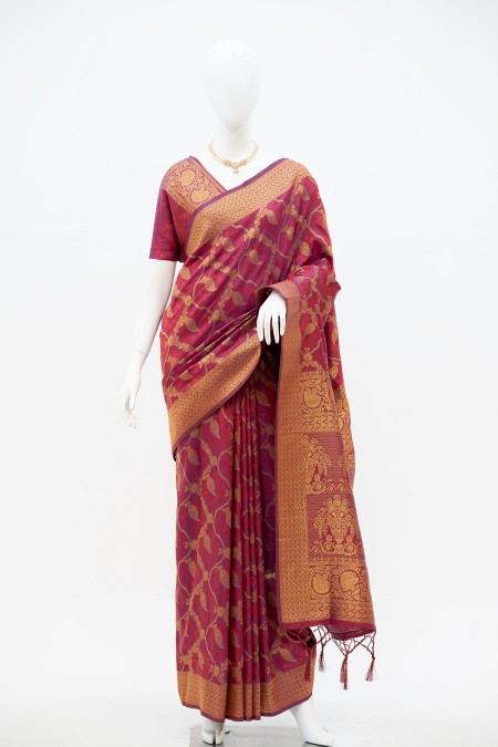 Jam Soft Silk Kanchipuram Saree with uns...