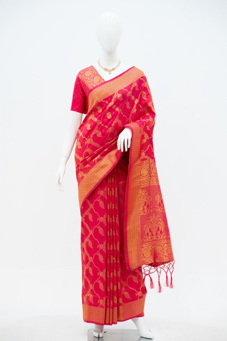 Magenta Soft Silk Kanchipuram Saree with...