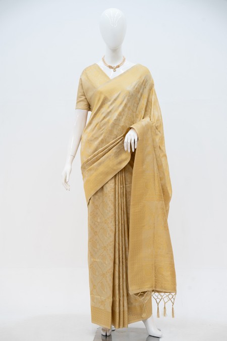 Off White Soft Silk Kanchipuram Saree wi...