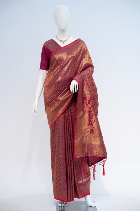 Jam Soft Silk Kanchipuram Saree with uns...