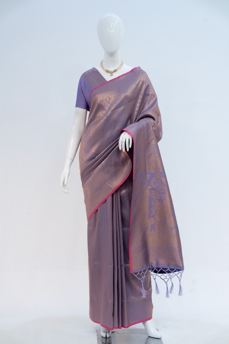 Lavender Soft Silk Kanchipuram Saree wit...