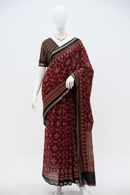 Maroon Half Silk Boutique Saree in Bangl...