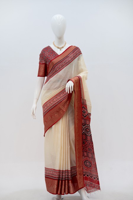 White Half Silk Boutique Saree in Bangla...