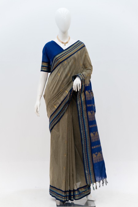 Blue Ash Half Silk Inspired Gadwal Saree...