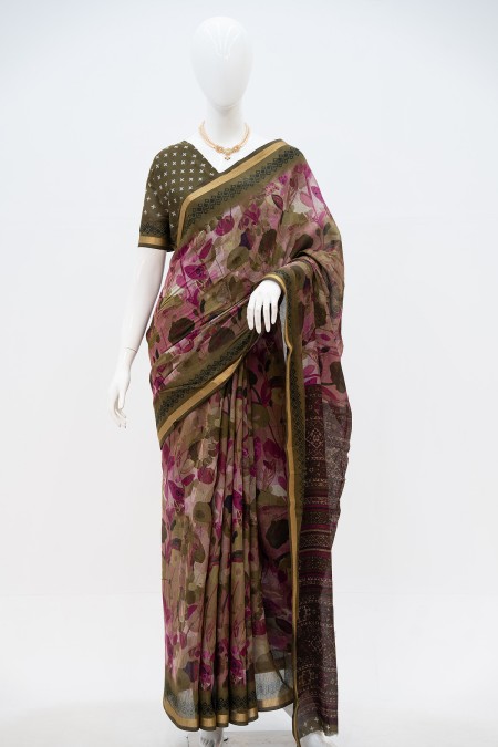 Dark Olive Half Silk Boutique Saree in B...