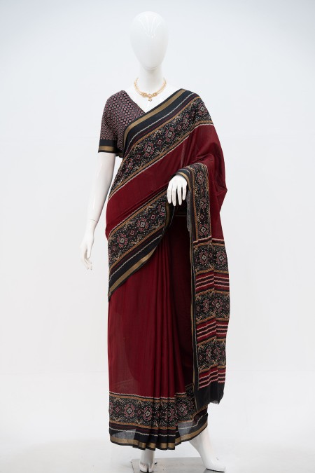 Maroon Half Silk Boutique Saree in Bangl...