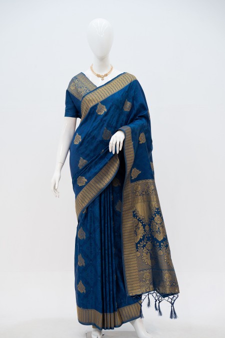 Blue Soft Silk Kanchipuram Saree in Bang...