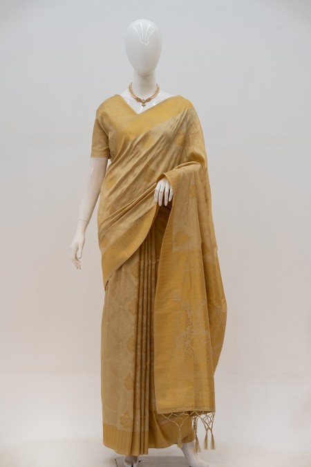 Golden Soft Silk Kanchipuram Saree in Ba...