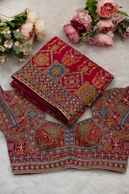 Magenta Chinon Silk Exclusive Party Sare...