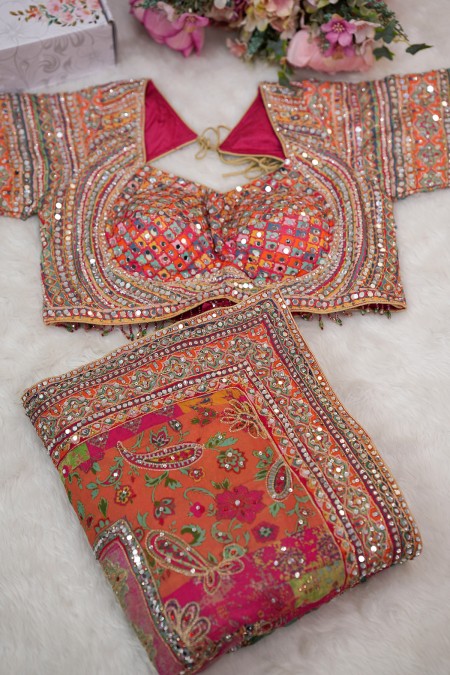 Orange Chinon Silk Exclusive Party Saree...