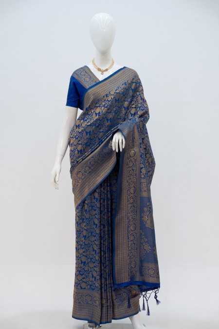Blue Soft Silk Kanchipuram Saree in Bang...