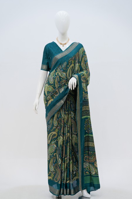 Peacock Green Half Silk Boutique Saree i...