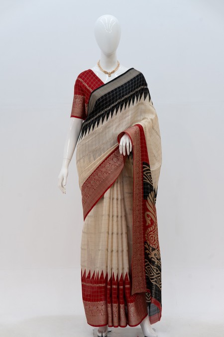 Off White Crepe Georgette Boutique Saree...