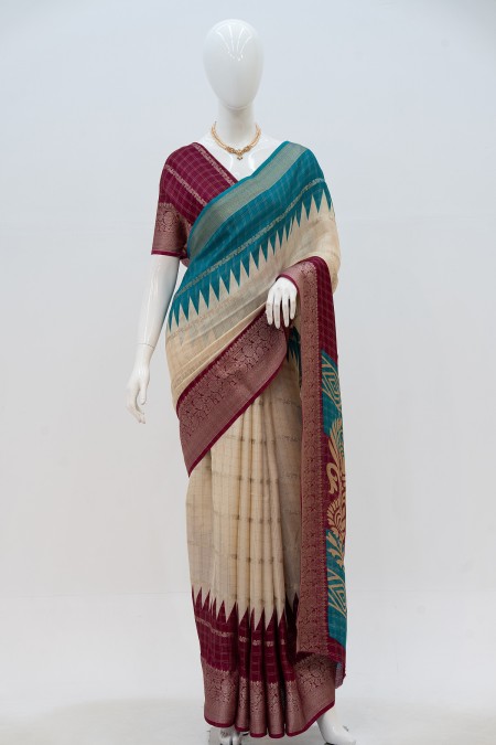 Off White Crepe Georgette Boutique Saree...