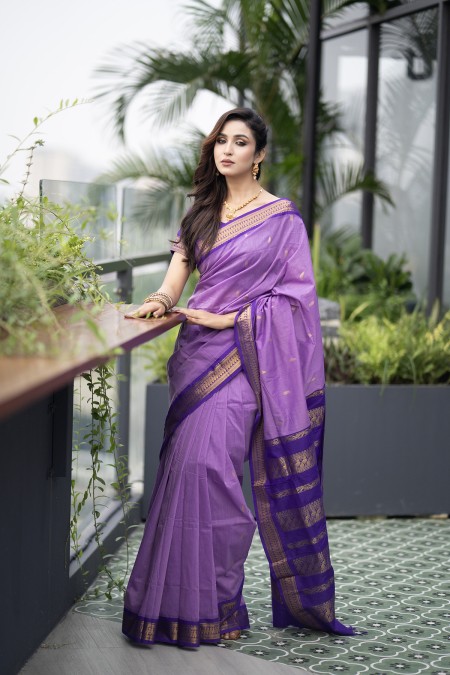 Lavender Half Silk Inspired Gadwal Saree...