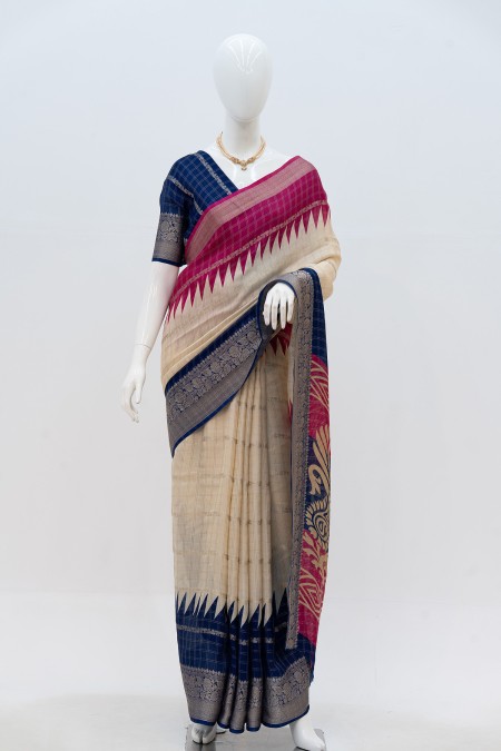 Off White Crepe Georgette Boutique Saree...