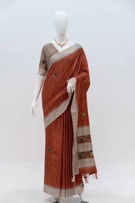 Brick Tusser Silk Traditional Boutique S...