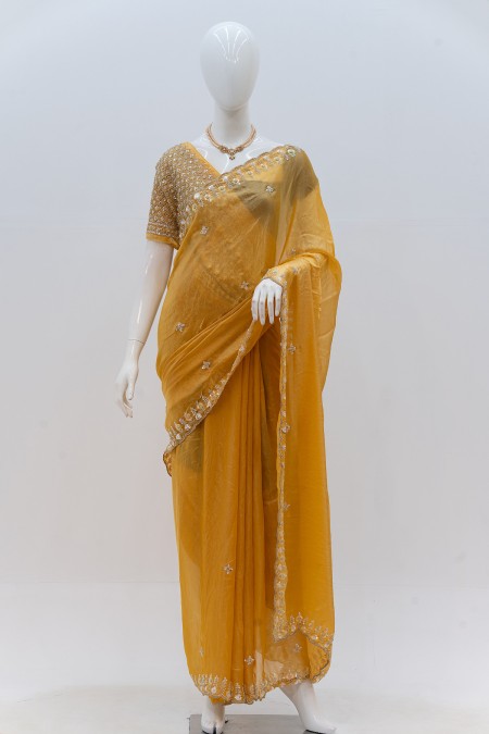 Yellow Simar Silk Party Saree in Banglad...