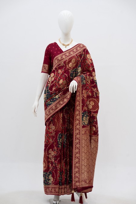 Maroon Premium Soft Silk Khaddi Saree in...