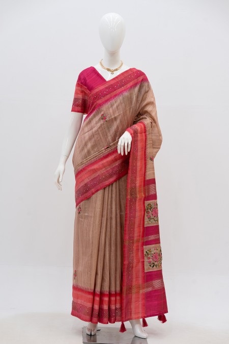 Magenta Tusser Silk Traditional Boutique...