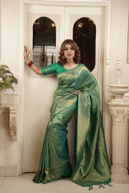 Green Soft Silk Kanchipuram Saree Online...
