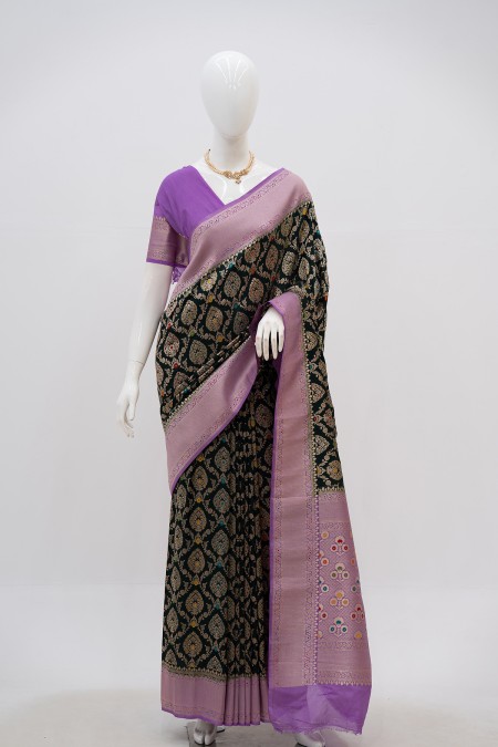 Black Silk Georgette Khaddi Sari in BD |...