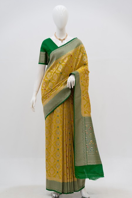 Ripe Lemon Silk Georgette Khaddi Sari in...