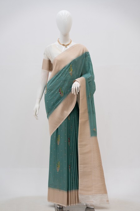 Sky Blue Silk Georgette Khaddi Sari in B...
