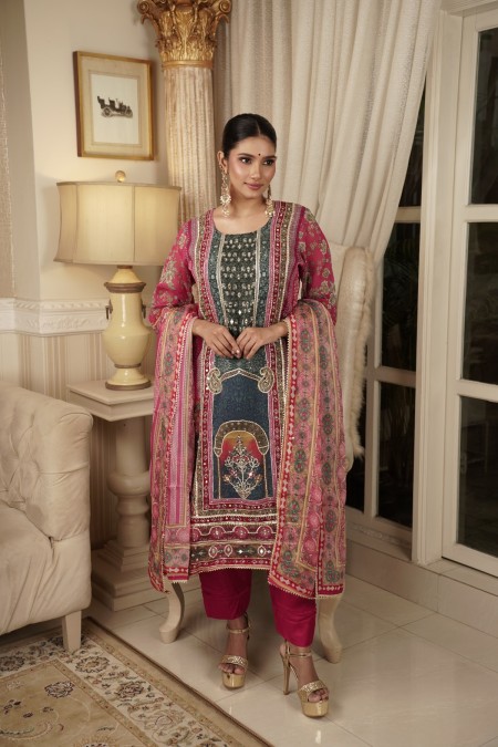 Multi Colour Organza Muslin Indian Delhi...