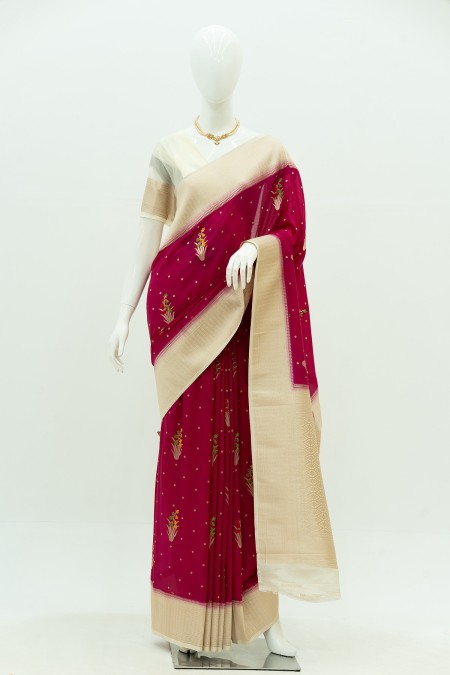Dark Jam Silk Georgette Khaddi Sari in B...
