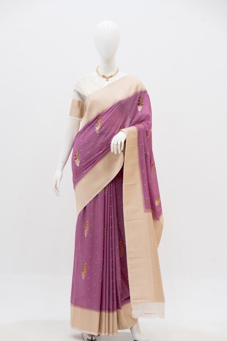 Lavender Silk Georgette Khaddi Sari in B...