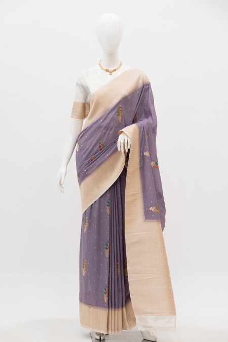 Ash Silk Georgette Khaddi Sari in Bangla...
