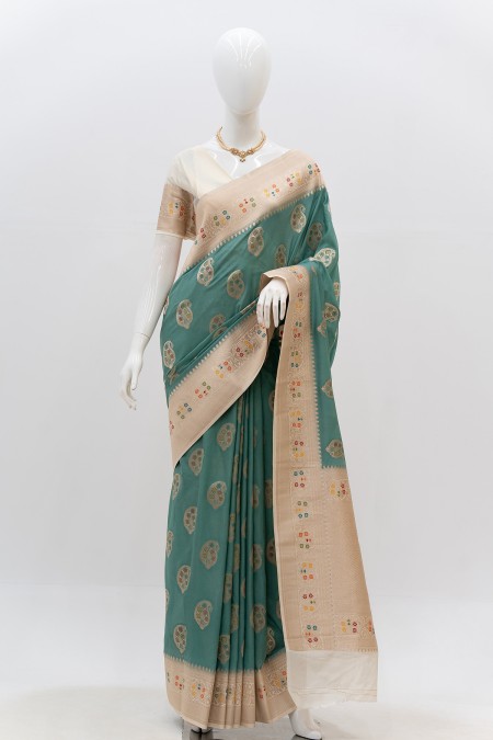 Pista Green Silk Georgette Khaddi Sari i...