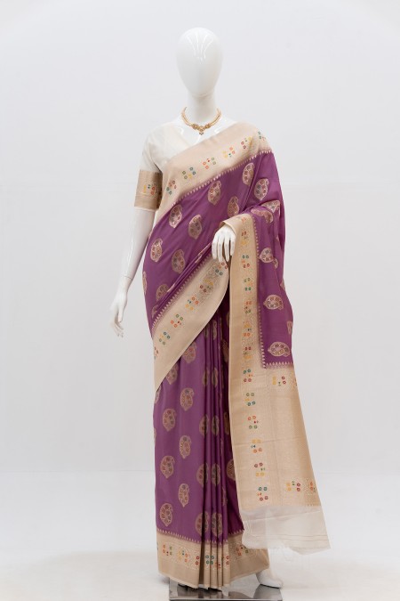 Lavender Silk Georgette Khaddi Sari in B...